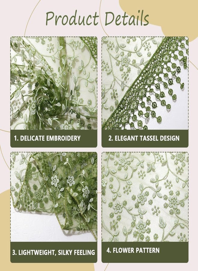 CABODYALS Olive Green Lace Scarf Head Wrap Vintage Soft Triangle Hairband Flower Pattern Sheer Fabric Floral Edging Trim Polyester Cloth Headbands for Women Hair Accessories Party Birthday Wedding - Image 5